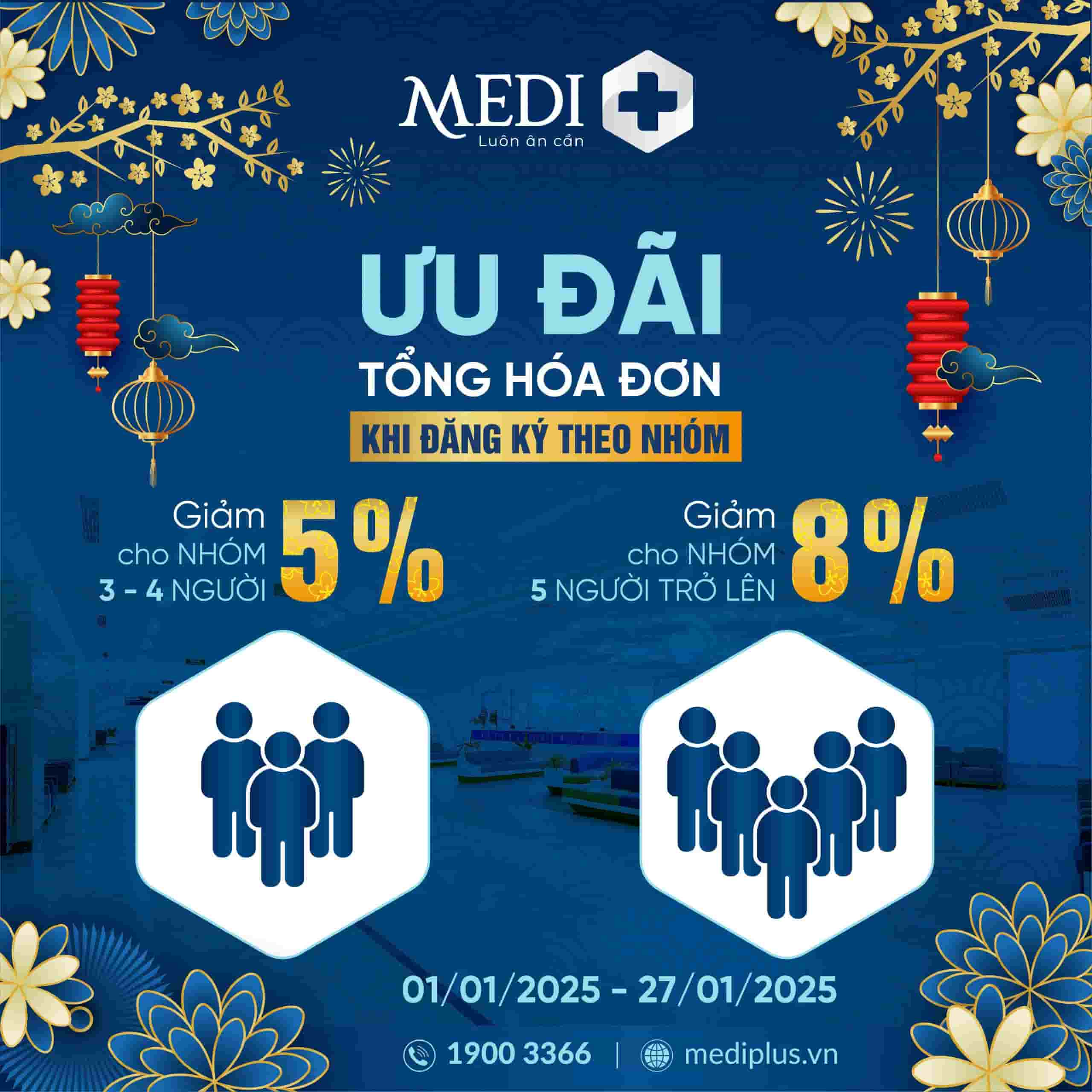 Giảm 5-8% tổng hóa đơn cho nhóm khám từ 3 người